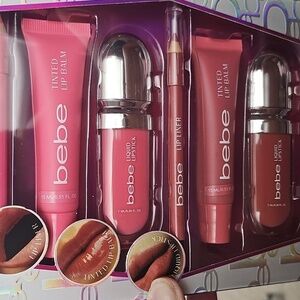 Bebe 6 Pc Lip Collection Set Lip Balm Lip Tint Liquid Lipstick Lip Liner New